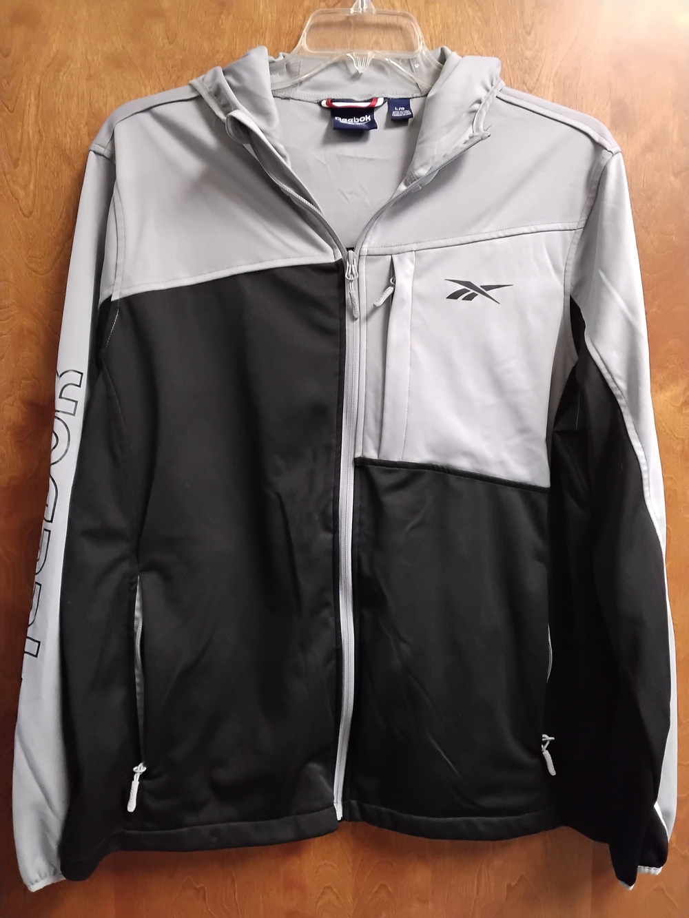 Reebok Men's Hooded Windbreaker Jacket - Black & Grey - Size L - Used Good